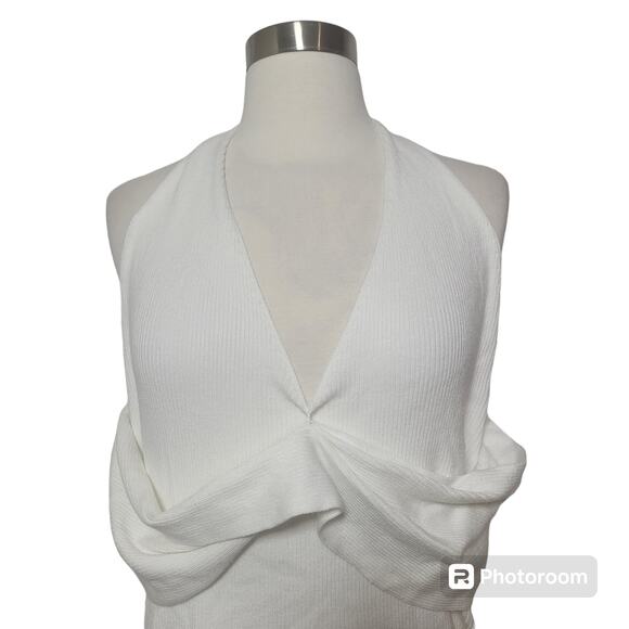 New York & Company White Backless Ribbed Knit Sweater Halter Top Size XL - Picture 2 of 8